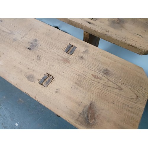 105 - A pair of pine benches or forms, 130 cm wide (2)