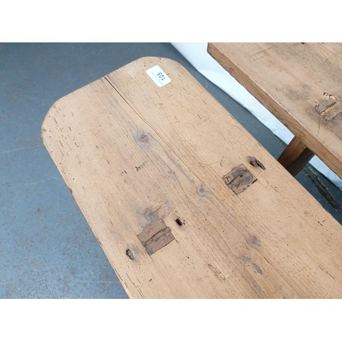 105 - A pair of pine benches or forms, 130 cm wide (2)