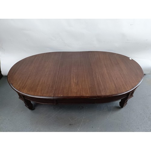 107 - A mahogany coffee table, 47 cm high x 107 cm deep x 182 cm wide, converted from a dining table