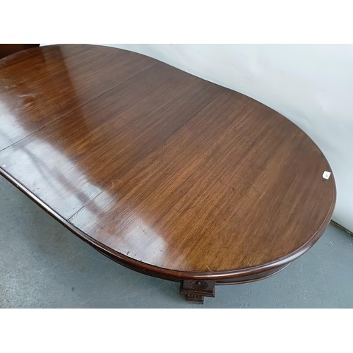 107 - A mahogany coffee table, 47 cm high x 107 cm deep x 182 cm wide, converted from a dining table