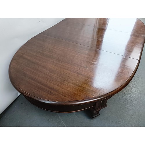 107 - A mahogany coffee table, 47 cm high x 107 cm deep x 182 cm wide, converted from a dining table