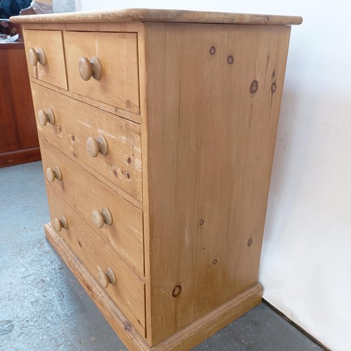 116 - A pine chest, having two short and three long drawers, 88 cm wide