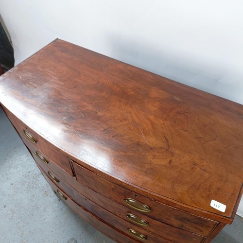 117 - A 19th century mahogany chest, of two short and three long drawers, 104 cm wide