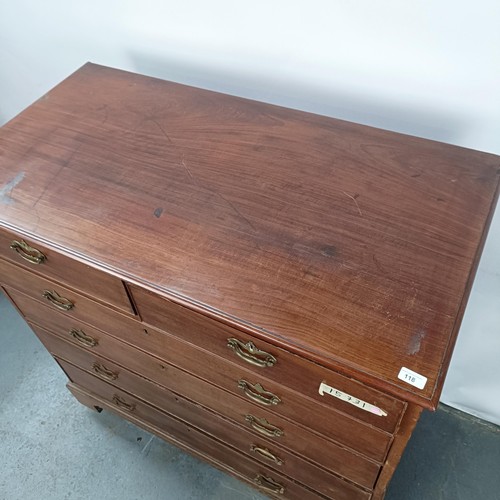 118 - A 19th century mahogany chest, of two short and four long drawers, 118 cm wide