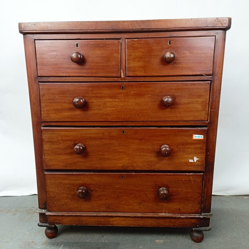 119 - A Victorian mahogany chest, of two short and three long drawers, 96 cm wide