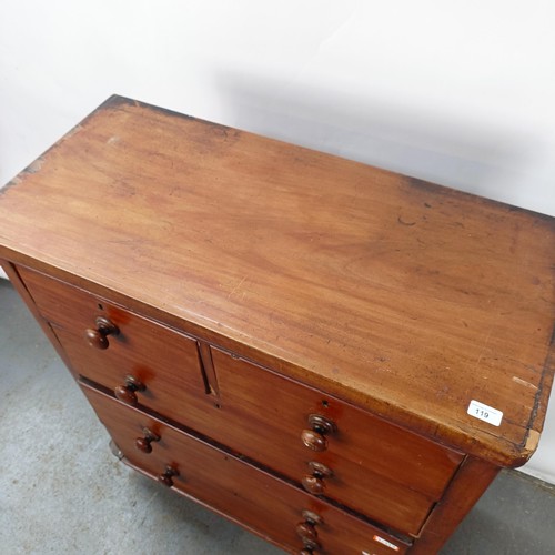 119 - A Victorian mahogany chest, of two short and three long drawers, 96 cm wide