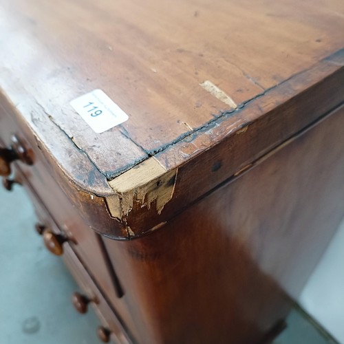 119 - A Victorian mahogany chest, of two short and three long drawers, 96 cm wide