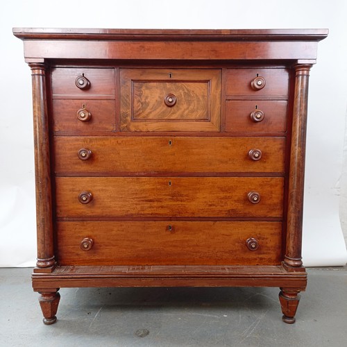 121 - A Victorian mahogany chest, with a central hat drawer, four short drawers and three long drawers, 13... 