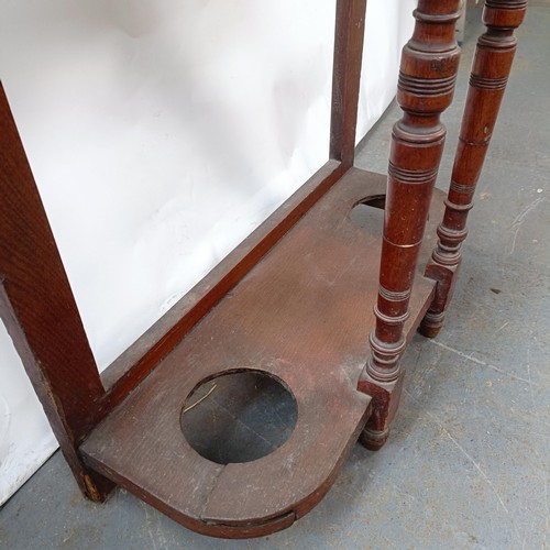 126 - An Edwardian mahogany hall stand, inset with two tiles, 81 cm wide