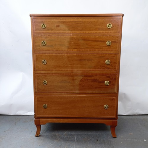 127 - An inlaid mahogany chest, having five drawers, 78 cm wide