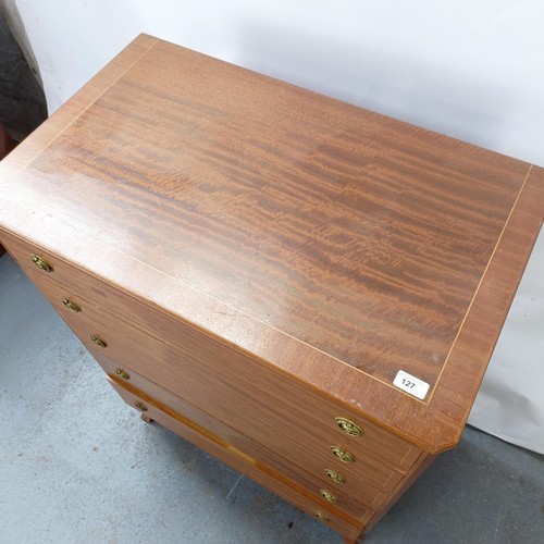 127 - An inlaid mahogany chest, having five drawers, 78 cm wide