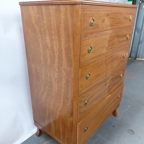 127 - An inlaid mahogany chest, having five drawers, 78 cm wide