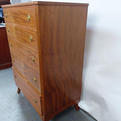 127 - An inlaid mahogany chest, having five drawers, 78 cm wide