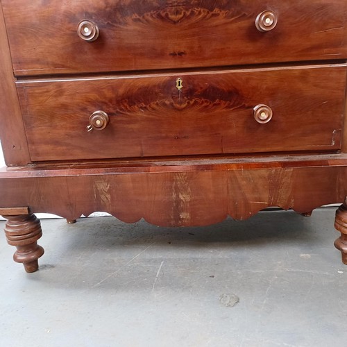 142 - A Victorian mahogany chest, of two short and four long drawers, on a base with turned feet, 128 cm w... 