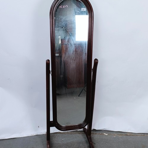 245 - A mahogany framed cheval mirror, 150 x 48 cm