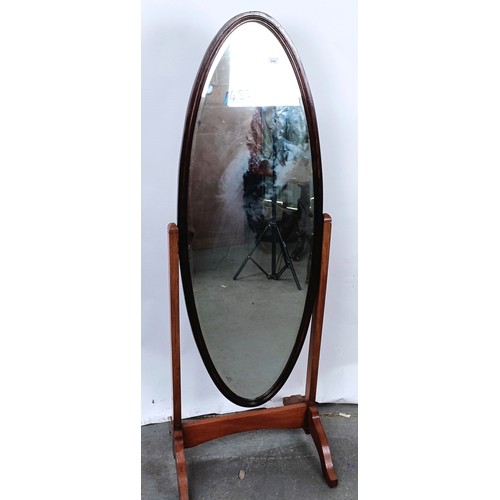 244 - A walnut framed cheval mirror, 150 x 56 cm