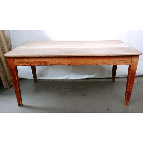 165 - A Victorian pine kitchen table, with a single frieze drawer, the top 168 x 92 cm