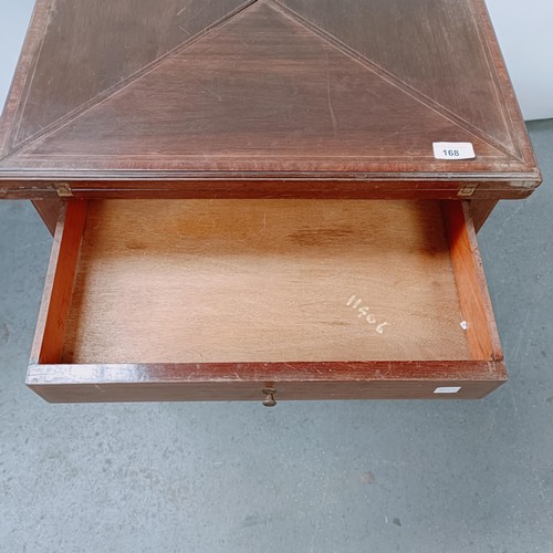 168 - An early 20th century mahogany envelope card table, with a single drawer, on square legs, 54 cm wide