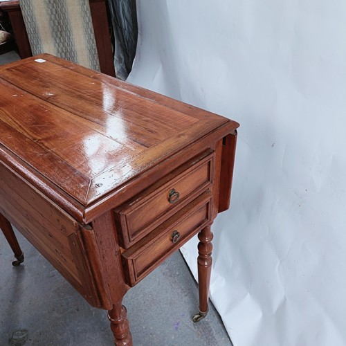 171 - A French walnut work table, with four frieze drawers, on turned legs, 85 cm wide