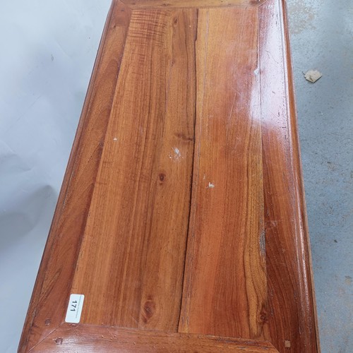 171 - A French walnut work table, with four frieze drawers, on turned legs, 85 cm wide