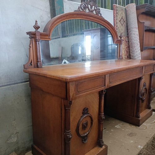 9 - A 19th century oak sideboard, with a raised mirrored back, 216 cm widePlease note collection is from... 