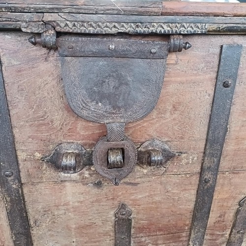 47 - A 19th century Anglo India ammunition chest, on wheels, with metal mounts, 120 cm wide<br /><br />Pl...