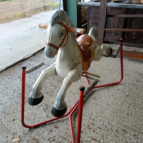 54 - A vintage Mobo painted metal rocking horse, 88 cm wide<br /><br />Please note collection is from TA9...