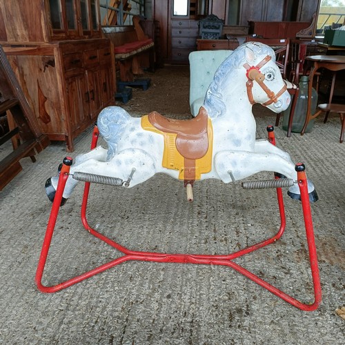 54 - A vintage Mobo painted metal rocking horse, 88 cm wide<br /><br />Please note collection is from TA9...