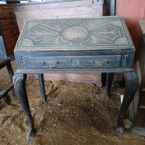 21 - A carved oak bureau, on cabriole legs, 80 cm high<br /><br />Please note collection is from TA9 4LJ ...