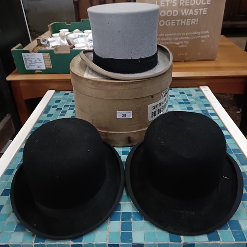 28 - A top hat with box, and two bowler hats (3)Please note collection is from TA9 4LJ only on 22nd, 23rd... 