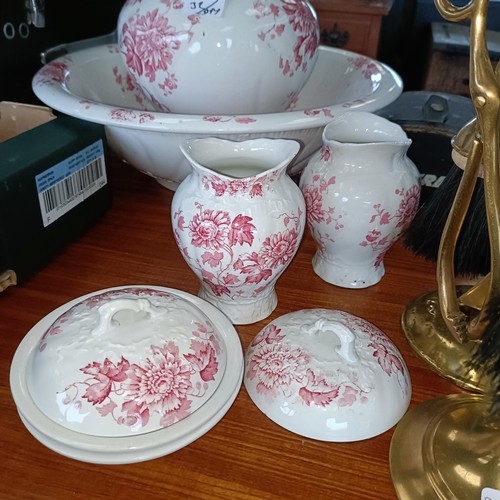 32 - A red and white wash set, assorted ceramics and other items (qty)<br /><br />Please note collection ...