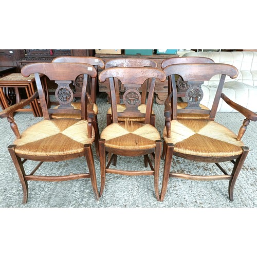 56 - A set of six French walnut chairs, with floral carved splat backs (6)Please note collection is from ... 