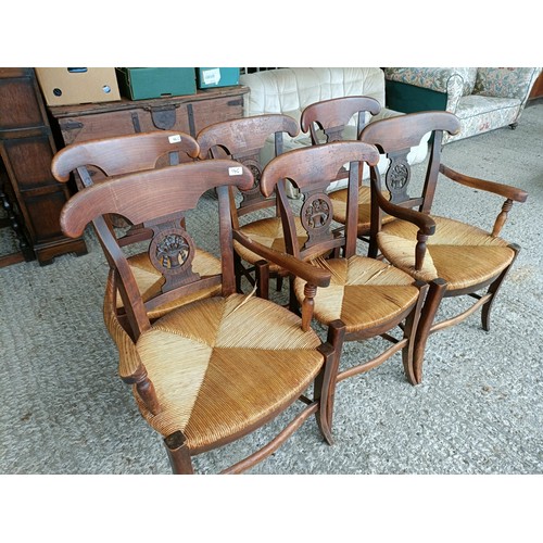 56 - A set of six French walnut chairs, with floral carved splat backs (6)<br /><br />Please note collect...