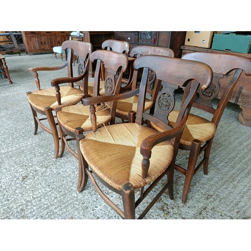 56 - A set of six French walnut chairs, with floral carved splat backs (6)Please note collection is from ... 