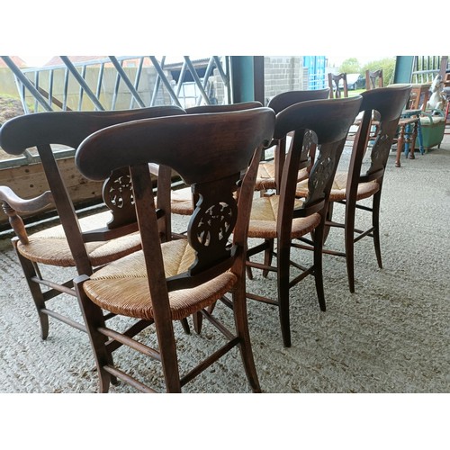 56 - A set of six French walnut chairs, with floral carved splat backs (6)<br /><br />Please note collect...