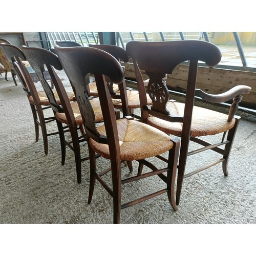 56 - A set of six French walnut chairs, with floral carved splat backs (6)<br /><br />Please note collect...