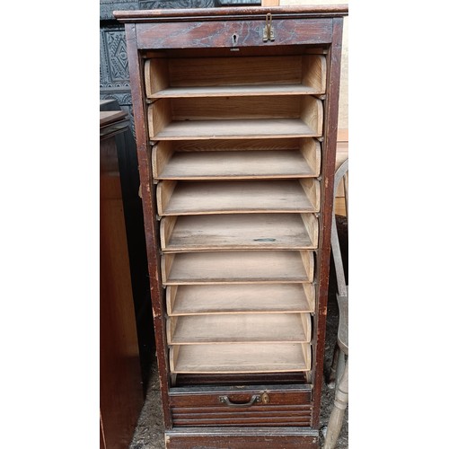 94 - A mahogany wardrobe, 77 cm wide, two filing cabinets and a folding card table (4)Please note collect... 