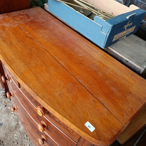 95 - A mahogany bow front chest, of two short and three long drawers, 110 cm widePlease note collection i... 