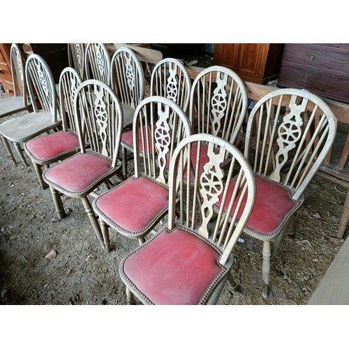 96 - A set of seven wheel back kitchen chairs, and a similar set of five (11)Please note collection is fr... 