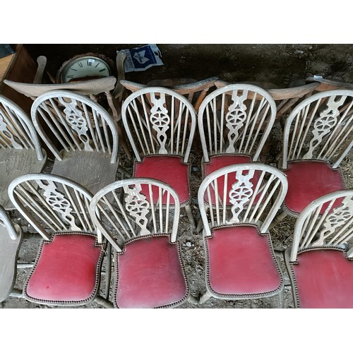 96 - A set of seven wheel back kitchen chairs, and a similar set of five (11)Please note collection is fr... 