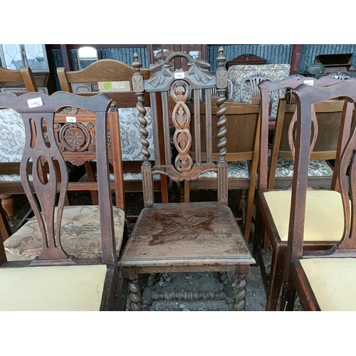 100 - A set of four oak dining chairs, and two other chairs (6)Please note collection is from TA9 4LJ only... 