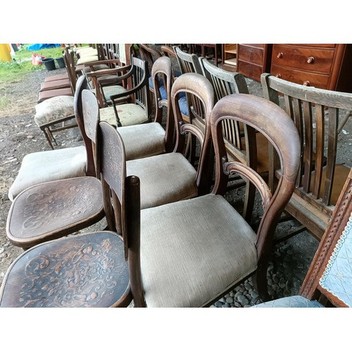 102 - A set of four mahogany balloon back dining chairs, a pair of chairs and a set of four oak dining cha... 