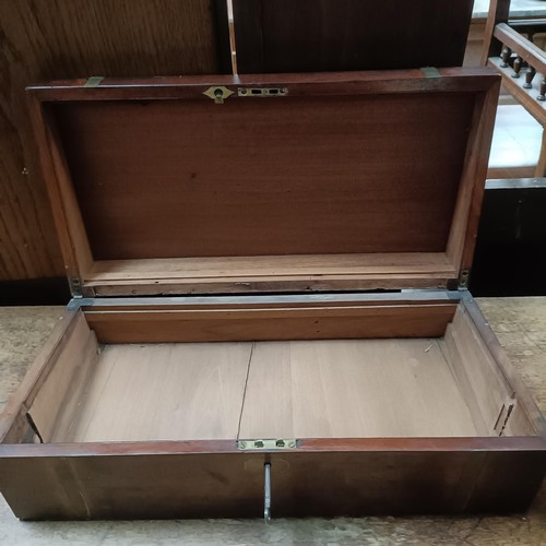 123 - A mahogany and brass bound writing box, 50 cm wide and a mahogany bedroom mirror, 45 cm widePlease n... 