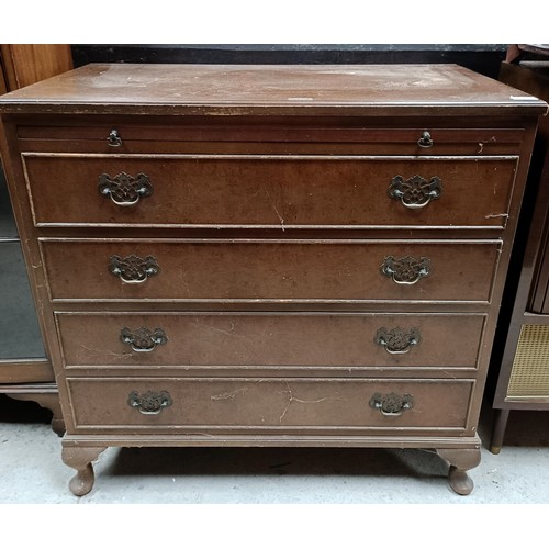 144 - A walnut chest, with a brushing slide and four long drawers, 86 cm widePlease note collection is fro... 