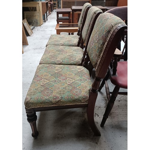 235 - A set of three mahogany framed dining chairs, and two armchairsPlease note collection is from TA9 4L... 