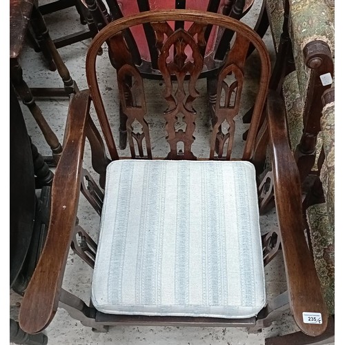 235 - A set of three mahogany framed dining chairs, and two armchairsPlease note collection is from TA9 4L... 