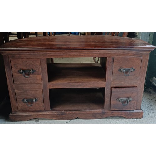 228 - A 20th century mahogany kneehole desk, 92 cm wide, and a TV standPlease note collection is from TA9 ... 