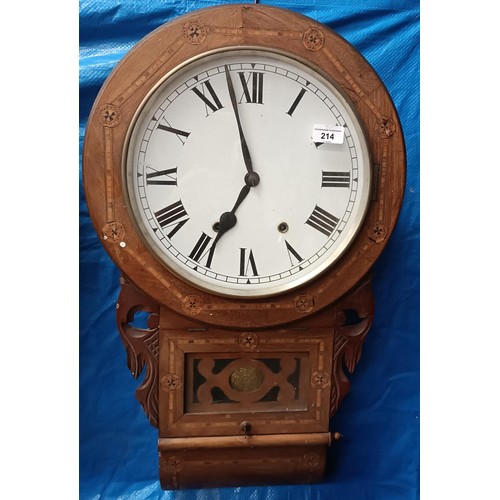 214 - A wall clock, in an inlaid walnut case, 70 cm highPlease note collection is from TA9 4LJ only on 22n... 