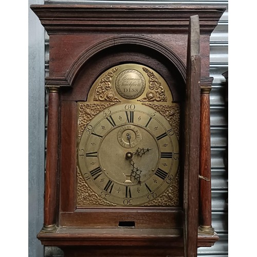 219 - A longcase clock, the brass dial signed Benjamin Shuckforth, Diss, with a subsidiary second dial and... 