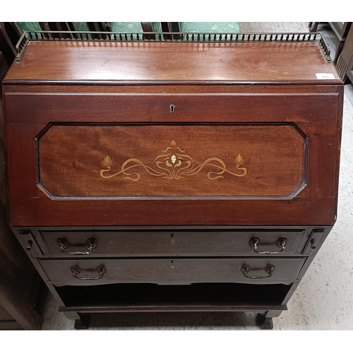 160 - An Art Nouveau style bureau, with an inlaid fall front, 77 cm widePlease note collection is from TA9... 